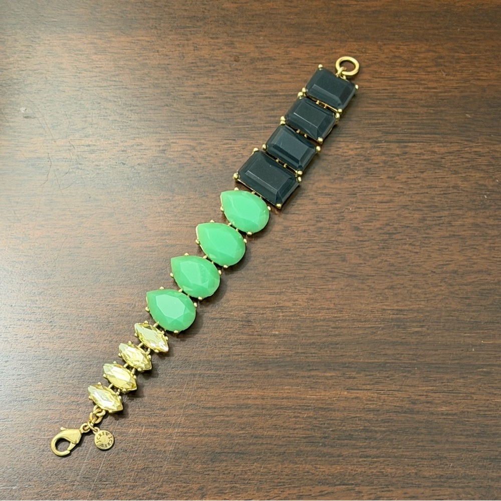 J.Crew Factory Faceted Statement Bracelet | Emerald Green & Navy | 7 in